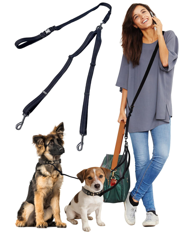 Double Dog Leash - Two Dog Leash No Tangle Design, 3-in-1 Adjustable Waist Belt for Two Dogs, Detachable Dual Leashes or Single Belt, Suitable for Dogs for Training, Running and Walking.