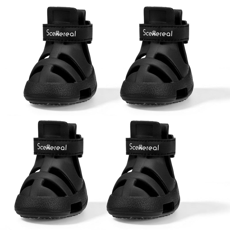 SCENEREAL Dog Shoes for Hot Pavement, Non-Slip Breathable Perforated Boots for Small Medium Large Dogs, EVA Pet Paw Protectors with Adjustable Straps for Summer, Easy Cleaning, Black Size 9