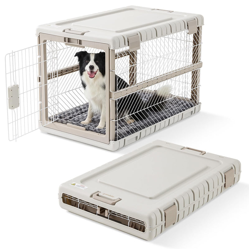 ZOMISIA Collapsible Dog Crate with Bed Mat, 36'' Foldable Dog Kennel for Large Dogs, Tool-Free Portable Cage with 2 Rolling Wheels & Handles, Pet Carrier for Indoor Outdoor