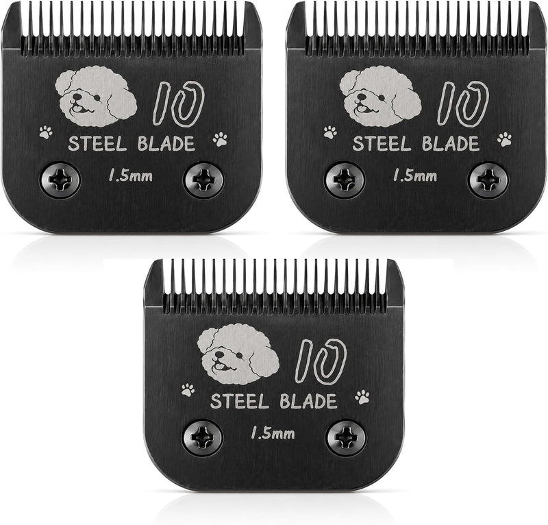 Size 10 Blades Compatible with Andis Oster A5 Wahl KM10, Black, 3-Pack