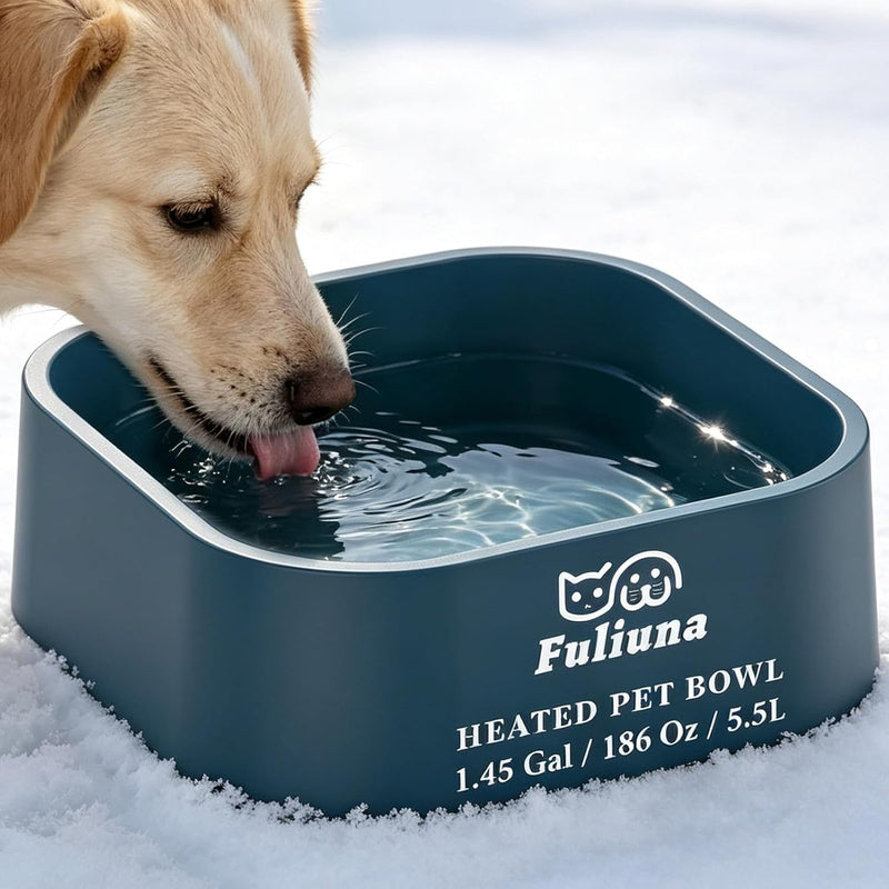Extra Large Heated Water Bowl - 5.5L Outdoor Heated Dog Bowl with Anti-Chew Cord, Heated Pet Bowl Provides Drinkable Wat