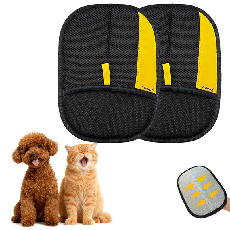 TTIIHOT Electrostatic Gloves for Pet Hair Removal: Upgraded 2PCS Animal Fur Removal Tool for Dogs&Cats Efficient Reusable Pet Hair Remover for Couch Carpet Car Seat Clothing Quick Clean (2 pcs-Black)
