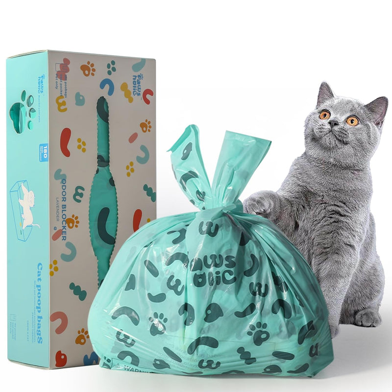 Cat Litter Disposal Bags and Dog Poop Bags with Handle,Cornstarch Based Extra Thick and Guaranteed Leak Proof Poop bags for Kitty and Doggy(180 Count 1.1 Gallon,Lavender Scent)