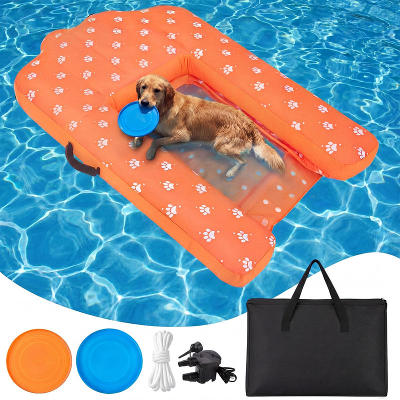 Halloscume Dog Inflatable Boat Ramp with Electric Pump Foldable Floating Dock Water Ramp with Traction Rope and Flying Discs for Dog to 220 Lbs Pool, Dock, Lake