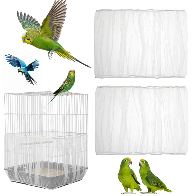 Elegaperma 2 Pcs Bird Cage Netting Seed Catcher, Adjustable Skirt Bird Cage Net White Polyester Splash Guard for Parrot Finch Cages