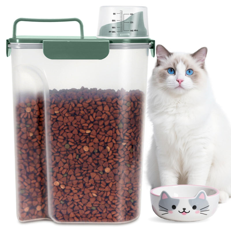 TBMax Cat Dog Food Storage Container 5 to 7 lbs, Secondary Pet Food Storage Container Beyond a Large Dog Food Bin for Daily Use, Easy-Pouring Bird Seed Dispenser, Travel Kibble Holder -Bottle Green