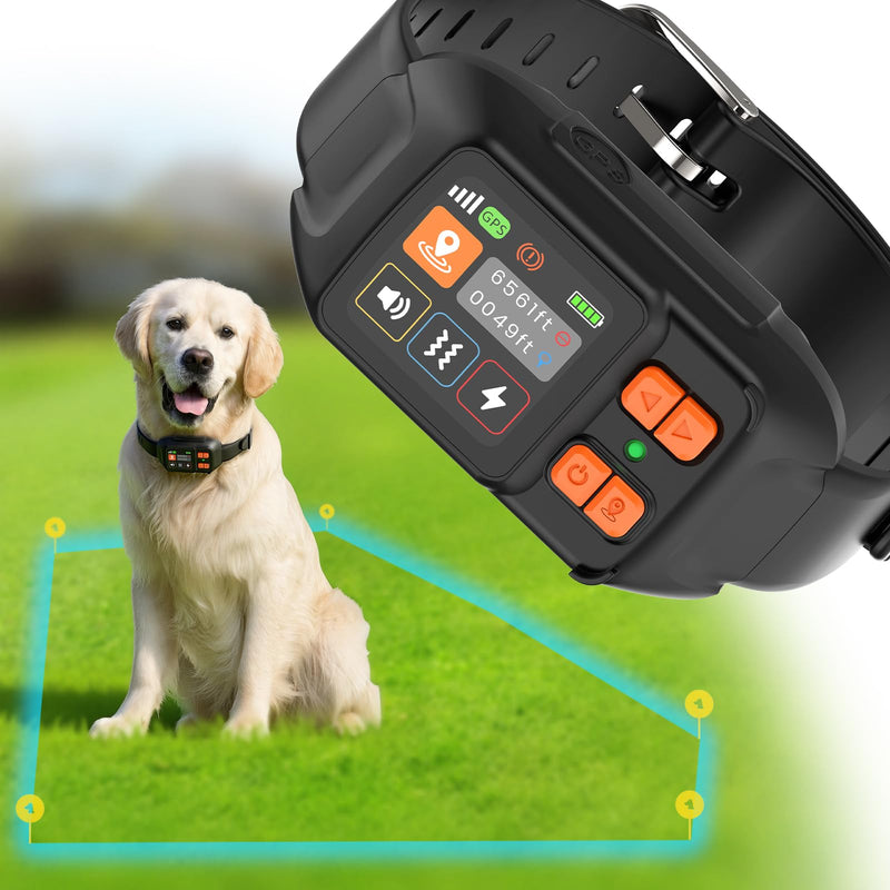 GPS Wireless Dog Fence System, Custom Boundary Electric Fence for Medium Large Dogs, Dual Mode GPS Dog Collar 6561FT Radius Range, Rechargeable IPX7 Waterproof, Outdoor Use - No Subscription Required