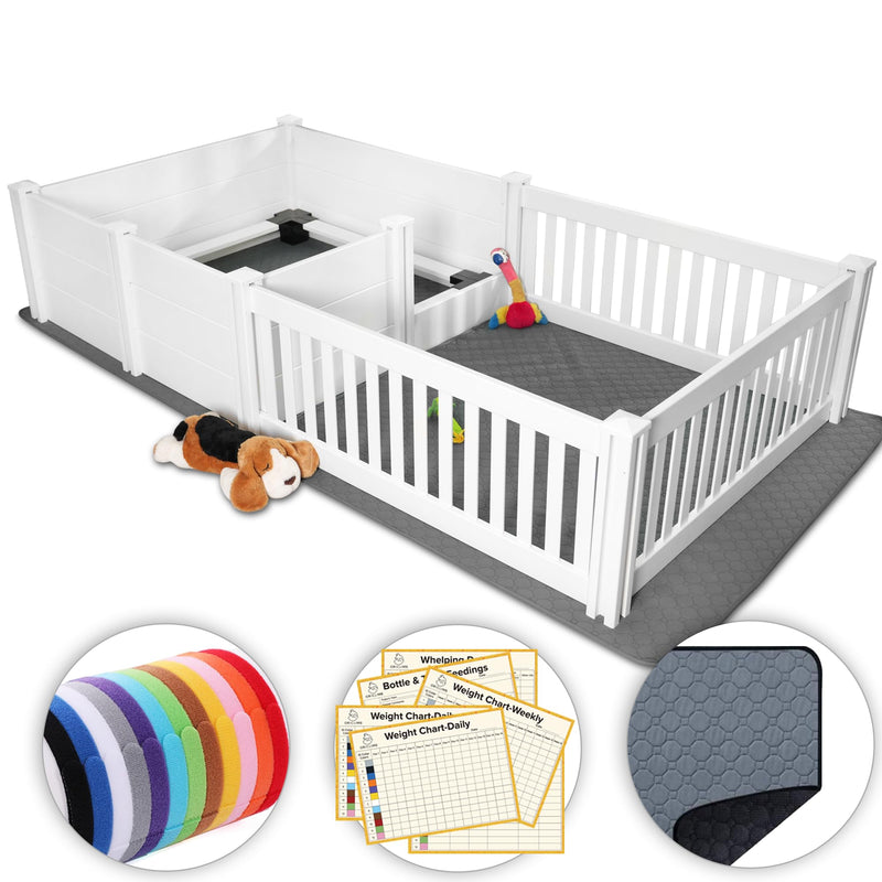 Roslaemic 2 Room Whelping Box for Dogs, Perfect for 2-6 Puppies’ Growth Period, White