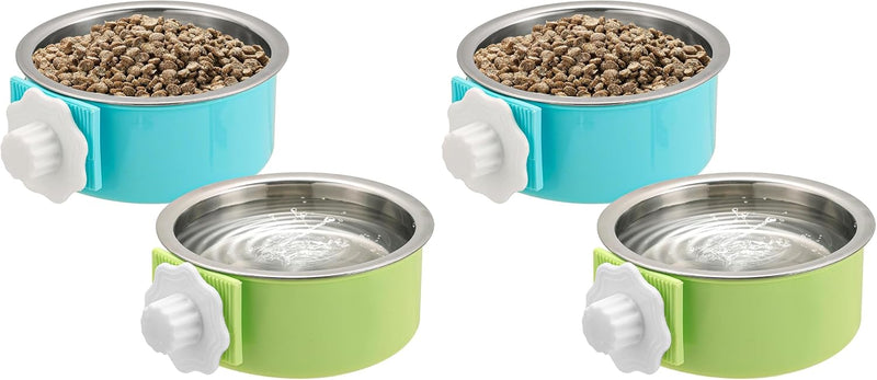 Mechpia 2 Pieces Crate Dog Bowl, Removable Stainless Steel Pet Kennel Hanging Food Water Feeder Bowl Cage Coop Cup for P