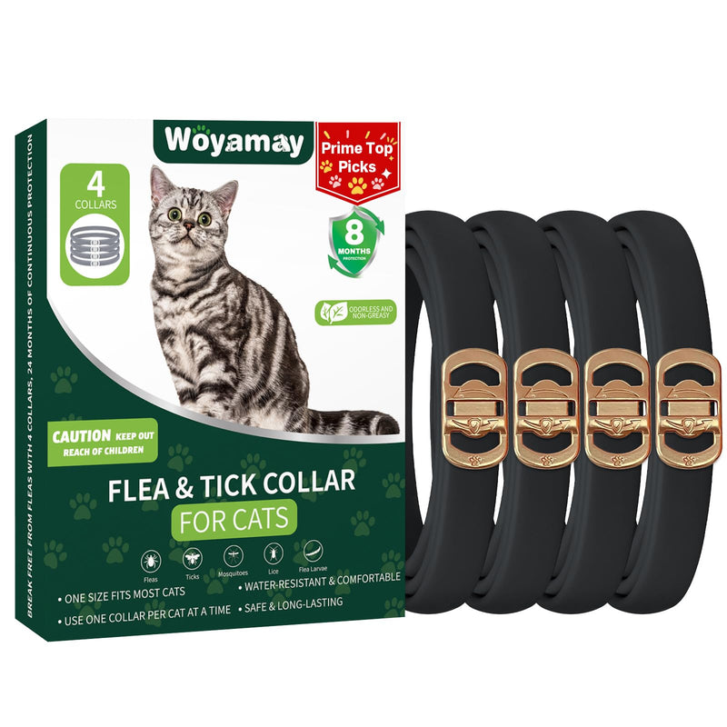 Woyamay 4 Pack Flea Collar for Cats, Cat Flea and Tick Treatment, 32-Month Flea and Tick Prevention for Cats, Waterproof Cat Flea Collar, Adjustable Cat Flea and Tick Collar for Cats Kittens, Black