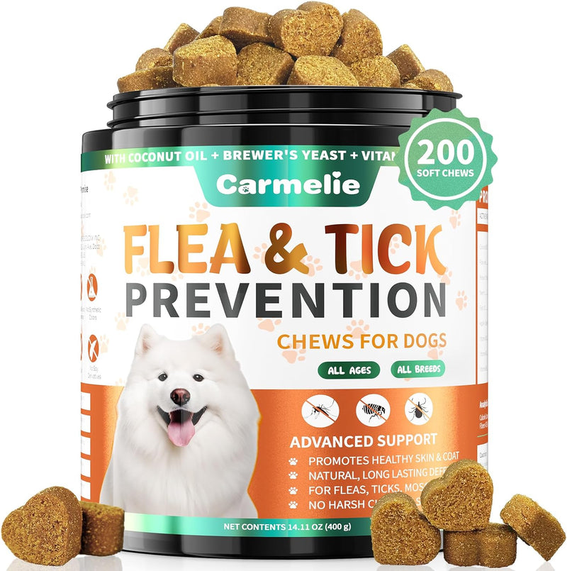 Carmelie Flea and Tick Prevention for Dogs Chewables 200 Ct, Vet Formulated