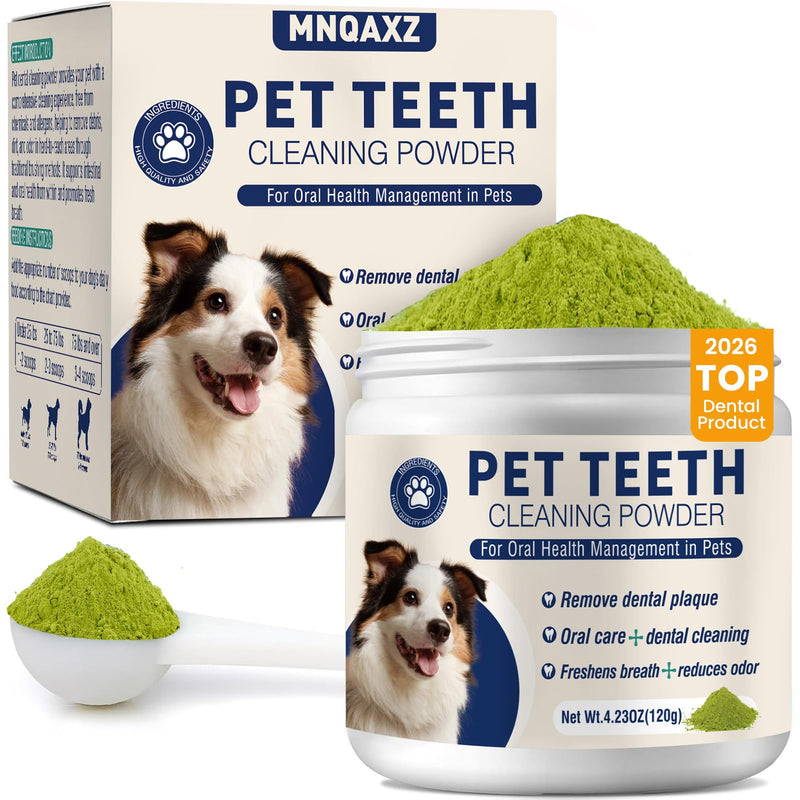 MNQAXZ Dental Powder for Dogs Teeth Fresh Breath and Teeth Cleaning Contains Natural Ingredients and Probiotics Dental Powder Dog Tartar and Plaque Removes Tooth Cleaner for Dogs 120g (60-Day Supply)