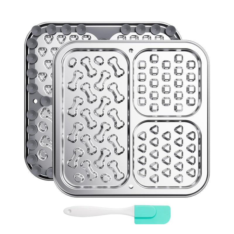 Kactoily Stainless Steel Lick Mat for Dogs and Cats, Large Slow Feeding Licking Pad with 46 Suction Cups, Wall/Floor/Crate Mounting, Peanut Butter Licking Pad for Boredom Reducer and Anxiety Relief