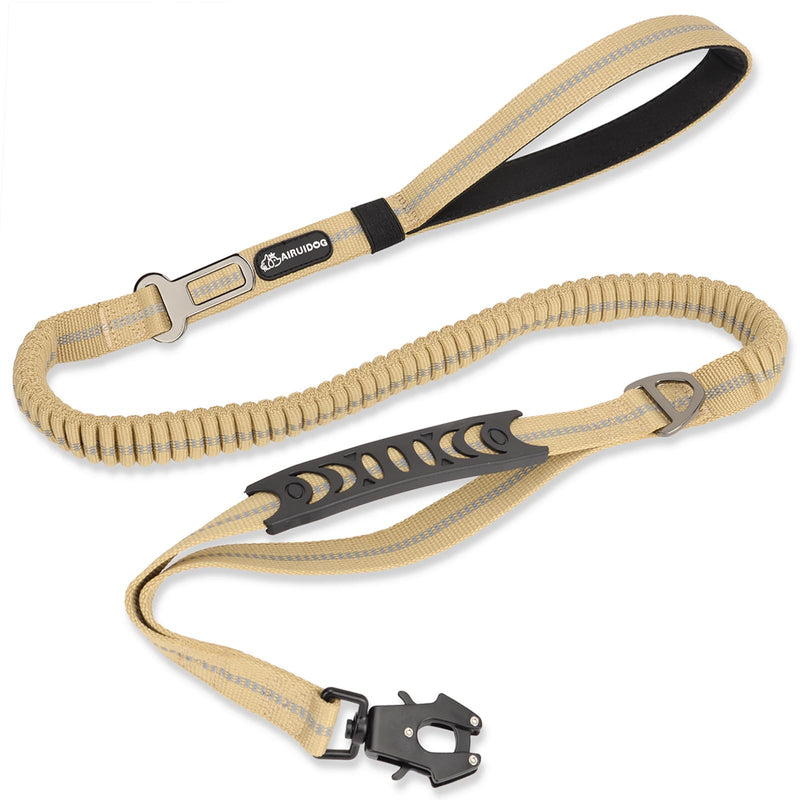 AIRUIDOG Heavy Duty Tactical Dog Leash, 4-6FT Shock Absorbing Tactical Leash with 2 Padded Handles, Metal Carabiner Clip,Car Seatbelt, Reflective Heavy Duty Leashes for Medium Large Dogs (Brown)