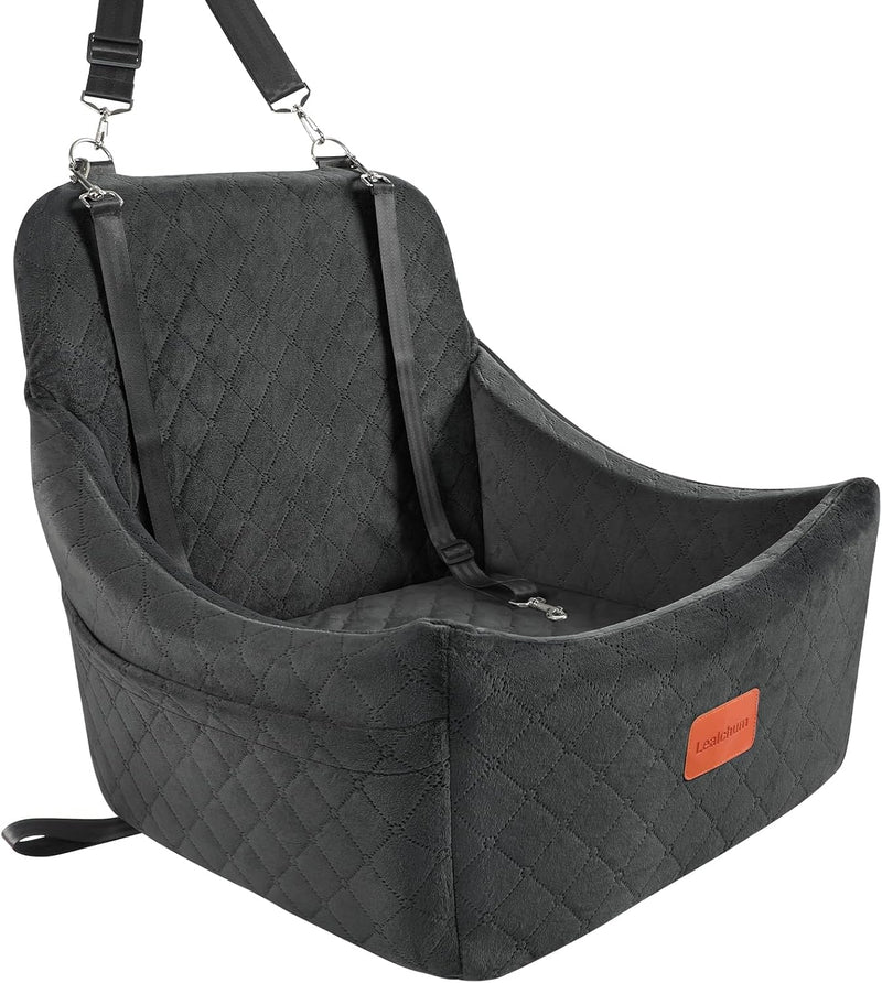 Lealchum Dog Car Seat for Medium Dogs Up to 40lbs,Fully Detachable and Washable,Memory Foam Covered Soft Fabric,Easy to Install with Adjustable Straps,Anti-Slip Base,Two Side Pockets(Black,Medium)