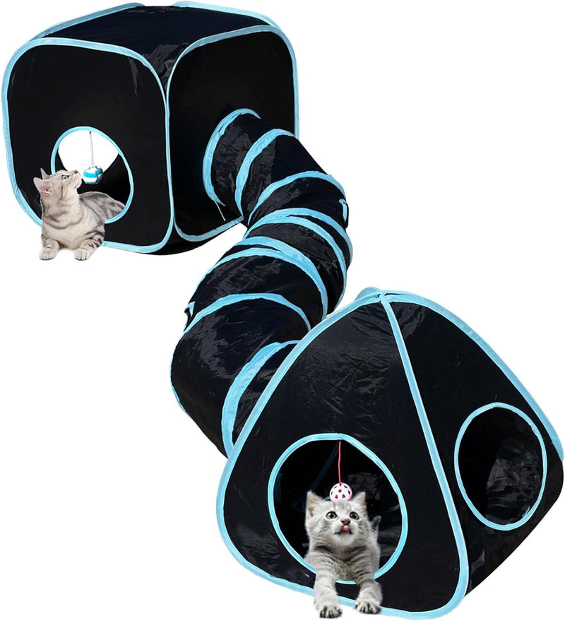 GONPETGP Cat Tunnels for Indoor Cats with Cube Tent Toys Combo, Pop Up Collapsible Crinkle Interactive Peek Hole, Cat Tu