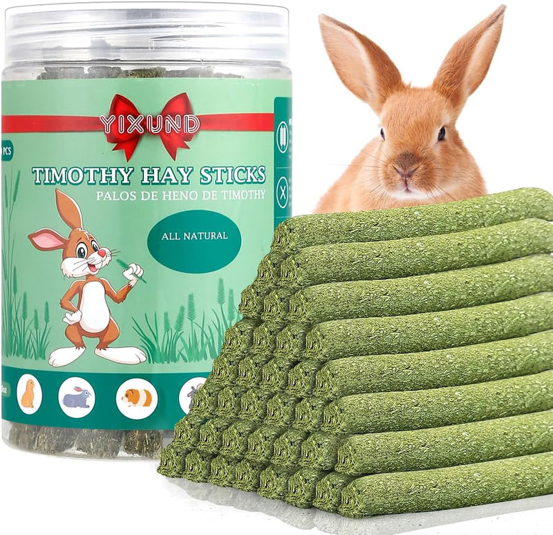 YIXUND Timothy Hay Sticks Treats for Rabbits & Other Small Pets - 40pcs Natural Handmade Chew Toys