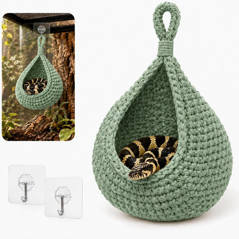Snake Hammock for Reptile Tank, Bearded Dragon Window Hammock with Adhesive Hooks, Wall-Mounted Terrarium Resting Bed an