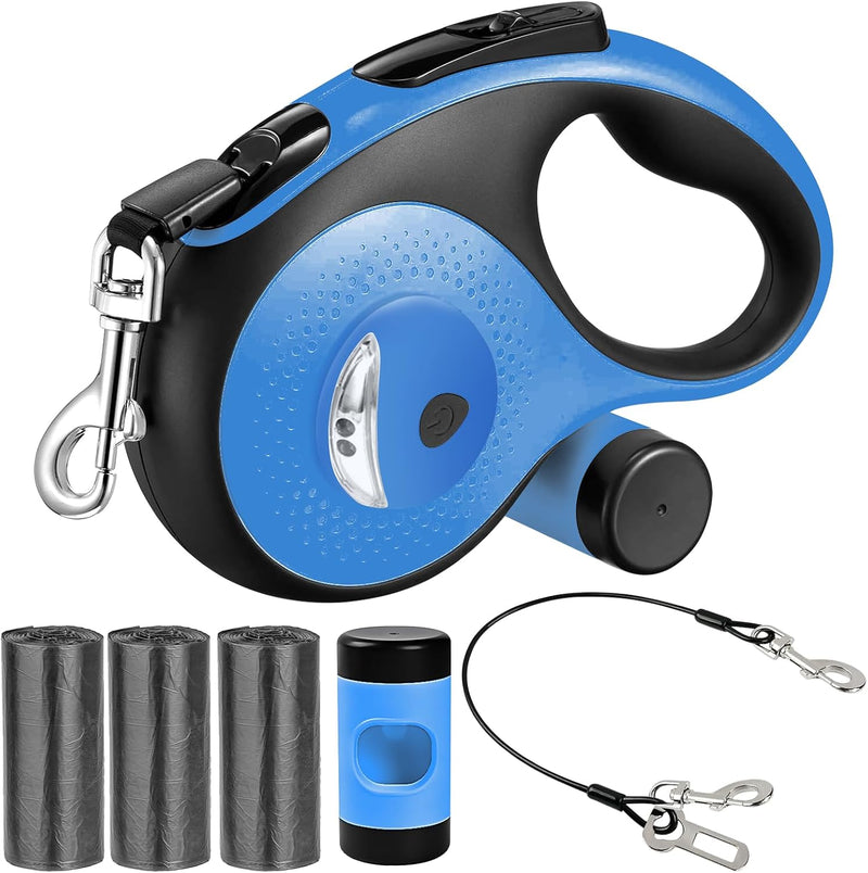 26Ft Retractable Dog Leash - for Dog Up to 110lbs, Tangle Free Walking Leash with Chew Proof Cable | LED Light | Dispens