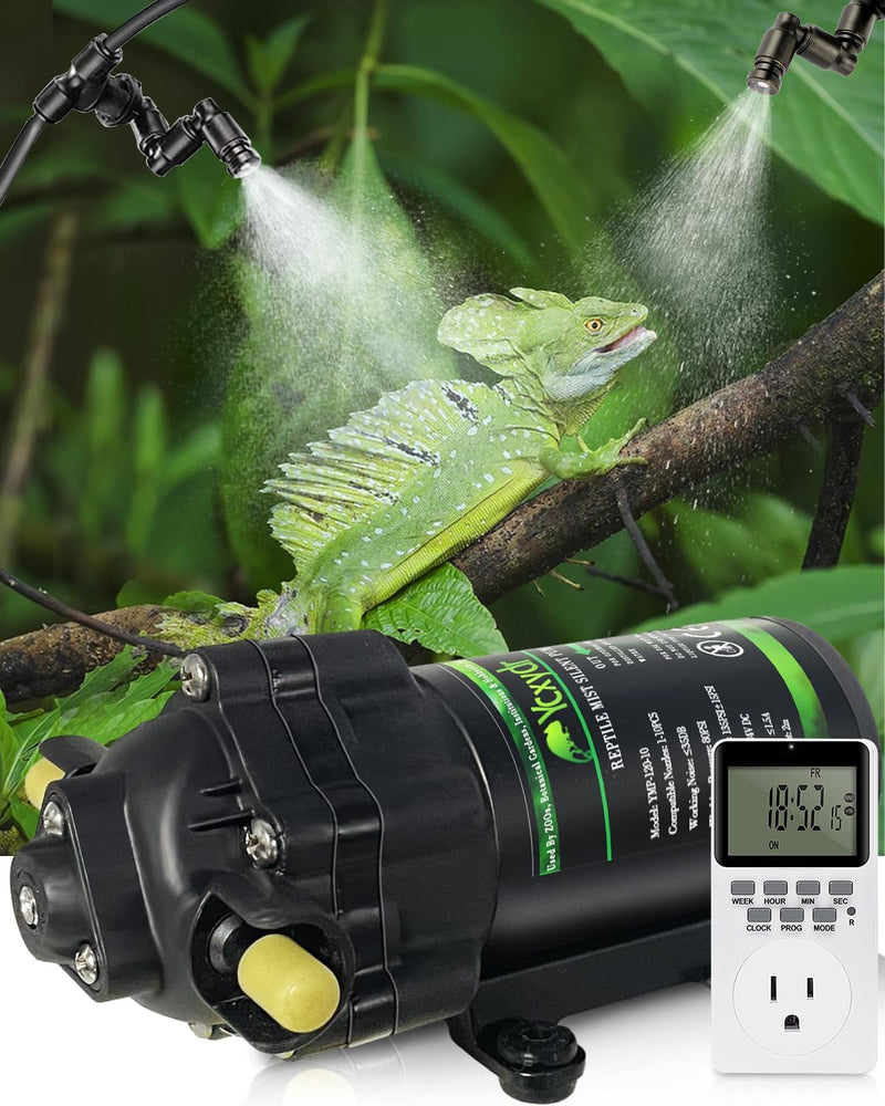 Automatic Reptile Mister System, Misting System with Timer, Reptile Humidifiers Quiet Pump Expandable to 10 Fine Mist No
