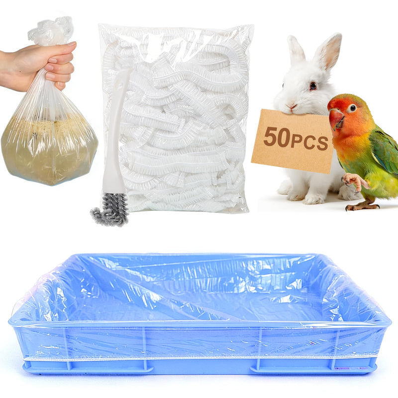 29x19 Inches Disposable Bird Cage Liner Bags, 0.6 Mil 50 Pack Plastic Leak-Proof with Cage Cleaning Brush, for Parrots, Rabbits, Guinea Pigs