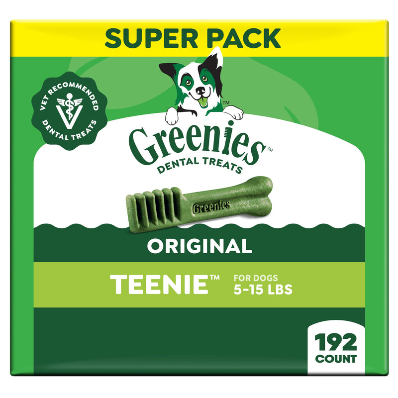 Greenies Veterinarian-Recommended Adult Natural Dental Dog Treats Teenie Size, Dog Dental Chews, Original Flavor, 54 oz. Pack, 192 Count