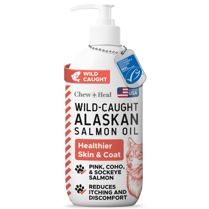 Wild Alaskan Salmon Oil for Dogs 8oz MSC Certified - Omega 3 EPA DHA for Skin & Coat, Itchy Skin & Allergies, Joint Support - Liquid w/Pump - Sockeye Salmon - Chew + Heal Labs