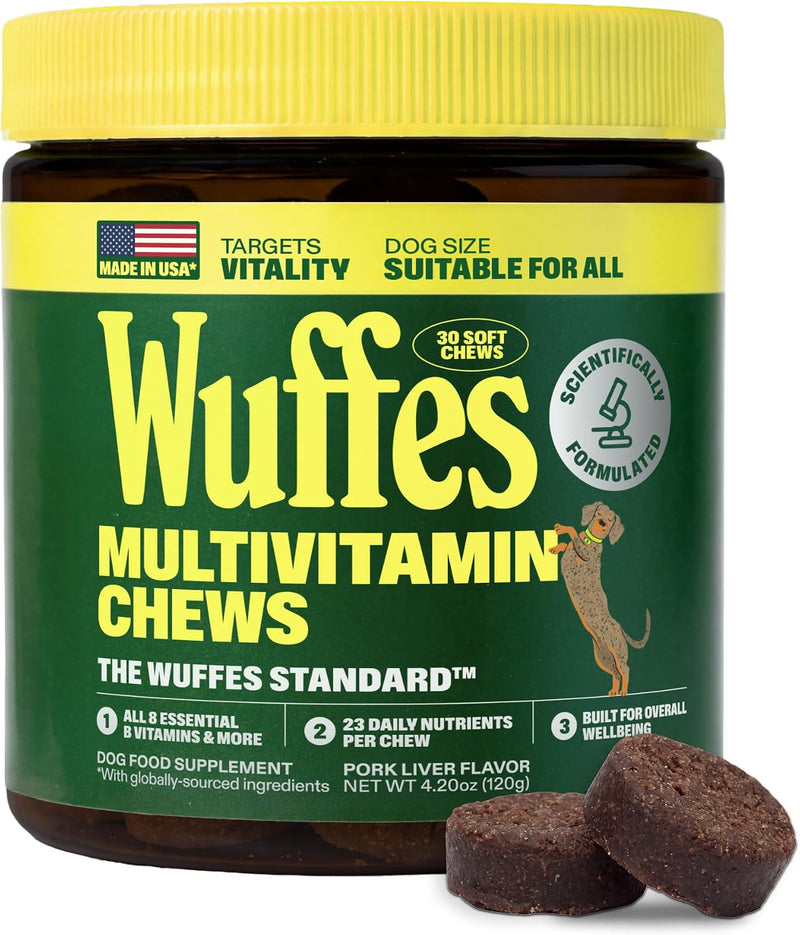 Wuffes Dog Vitamins, 23-in-1 Daily Multivitamin Soft Chews. All 8 B Vitamins, Omega-3, Zinc, Iron & Biotin. Supports Energy, Skin & Coat, Heart & Immune Health.