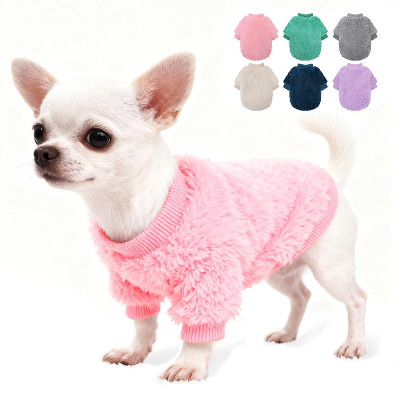 Dog Sweaters for Small Dogs, Winter Fleece Puppy Sweaters for Teacup Yorkie Chihuahua Clothes, Cute Pink XXS Dog Sweater Warm Soft Pet Outfit Apparel