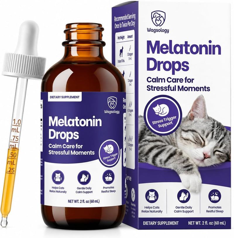 Cat Melatonin Drops, Liquid Melatonin for Cats for Grooming, Travel and Vet Visits, Calming Cat Sedative for Grooming, C