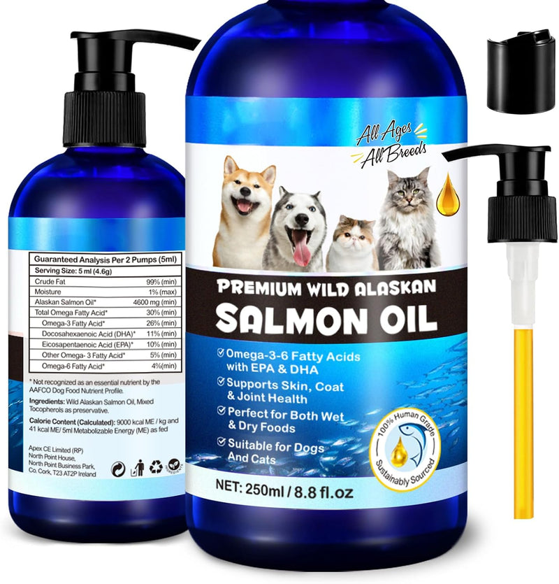 Salmon Oil for Dogs and Cats 8.8fl.oz, Omega 3 EPA DHA Joint&Immune Health, Salmon Oil for Dogs Skin and Coat Support(Ca