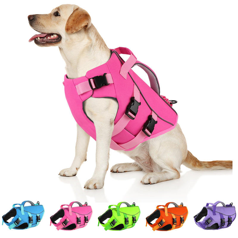Dogcheer Dog Life Jacket with Double Rescue Handle, Reflective Dog Life Vest for Swimming Boating, Adjustable Pet Swim Vest Dog Flotation Device DFD for Small Medium Large Dogs - Pink M