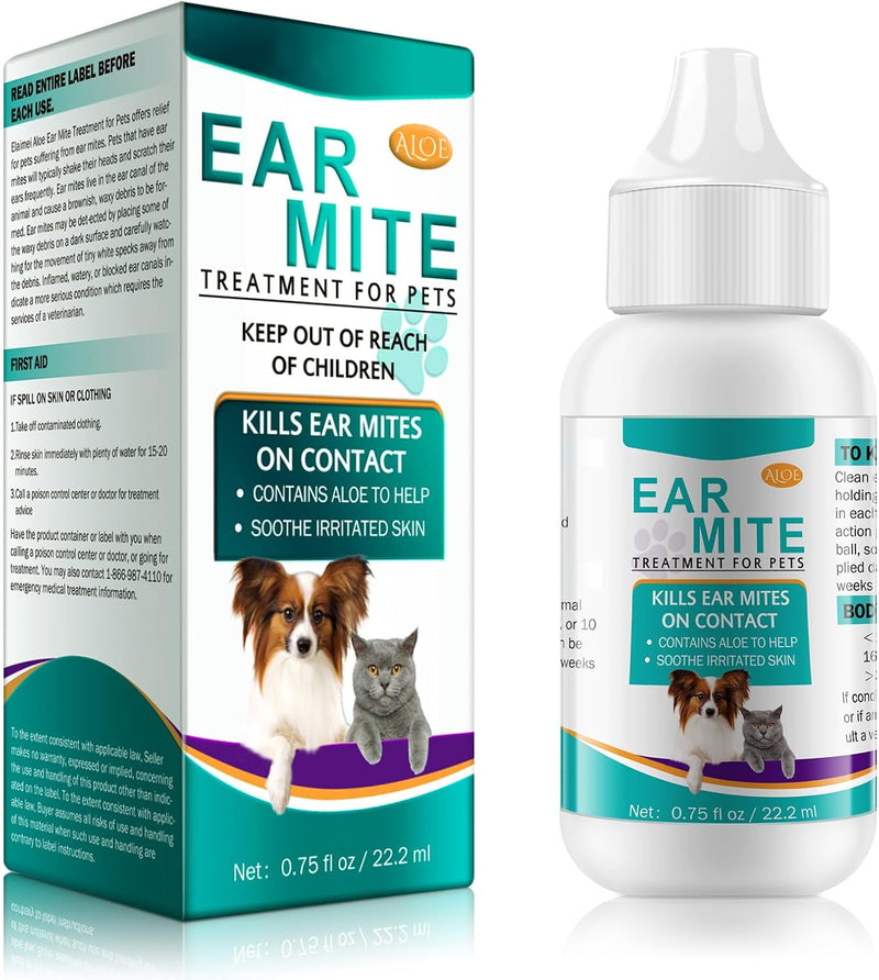 Ear Mite for Dogs & Cats, Pet Ear Infection Treatment Solution - 0.75 Fl Oz