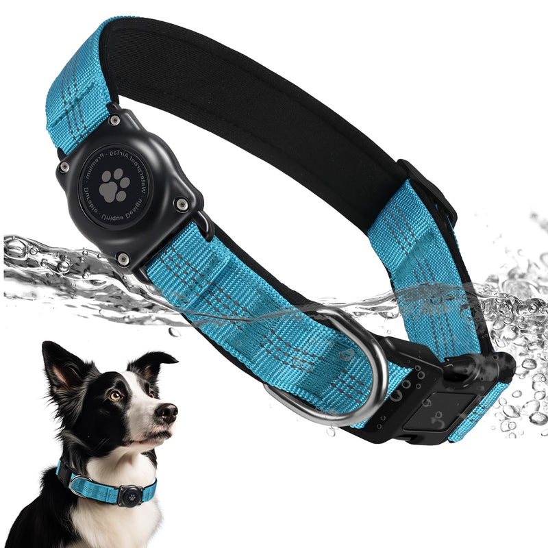 Upgraded AirTag Dog Collar, IP68 Waterproof Air Tag Dog Collar Holder, Reflective, Ultra-Durable, Comfortable Padded, Heavy Duty Dog Collars for Small Medium Large Dogs (L (14.8