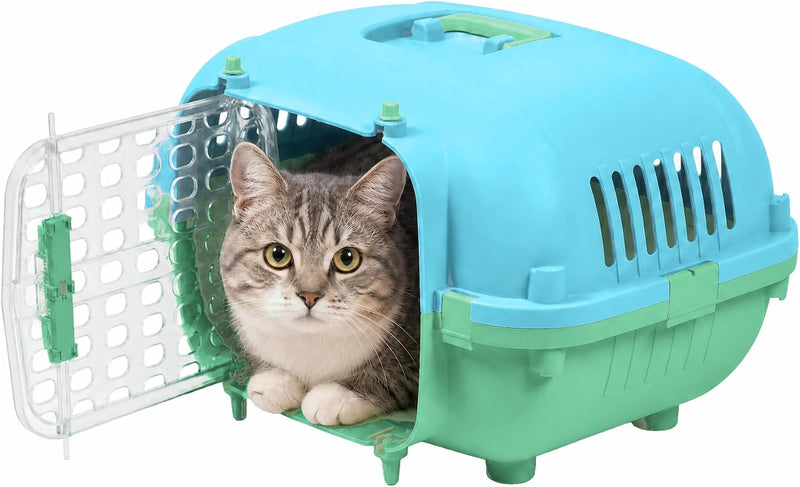 Kitty City 21” Oblong Hard Sided Cat Carrier w/Handle - Portable Durable Plastic Pet Travel Kennel, Large Clear Side Ent