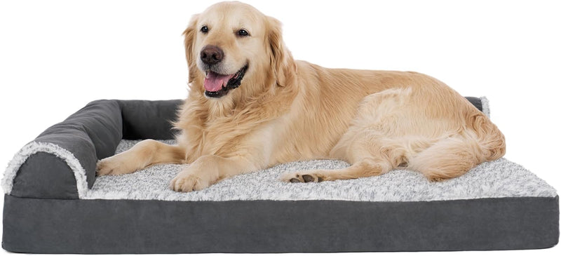 Furhaven Orthopedic Dog Bed for Large Dogs w/ Removable Bolsters & Washable Cover, For Dogs Up to 95 lbs - Two-Tone Plus