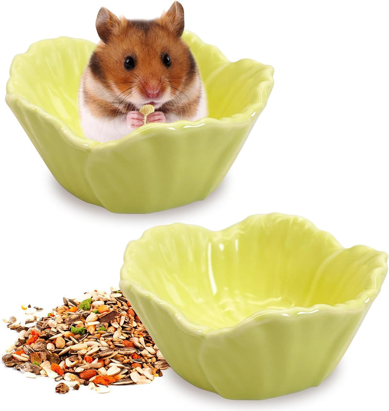 Tfwadmx 2 Pcs Hamster Food Bowl, Ceramic Dwarf Hamster Food Bowl Feeder Water Rat Bowl Small Animal Food Dish for Golden