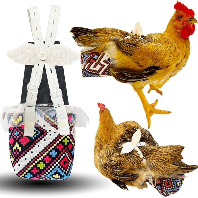 Reusable 3D Chicken Diapers for Indoor Chickens – Leak-Proof 3D Pouch with Replaceable Bag, Adjustable Straps & Cross-Back Design, Fit for Hens and Roosters(Plastic Bags not Included)-Widened