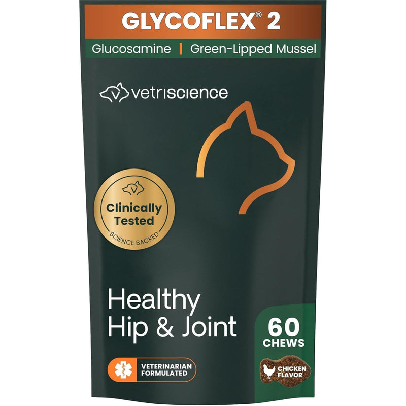 VetriScience Healthy Hip & Joint Chews, GlycoFlex Glucosamine and Green-Lipped Mussel Joint Support Supplement for Cats, Promote Mobility and Protect Joints, Chicken, 60 Count