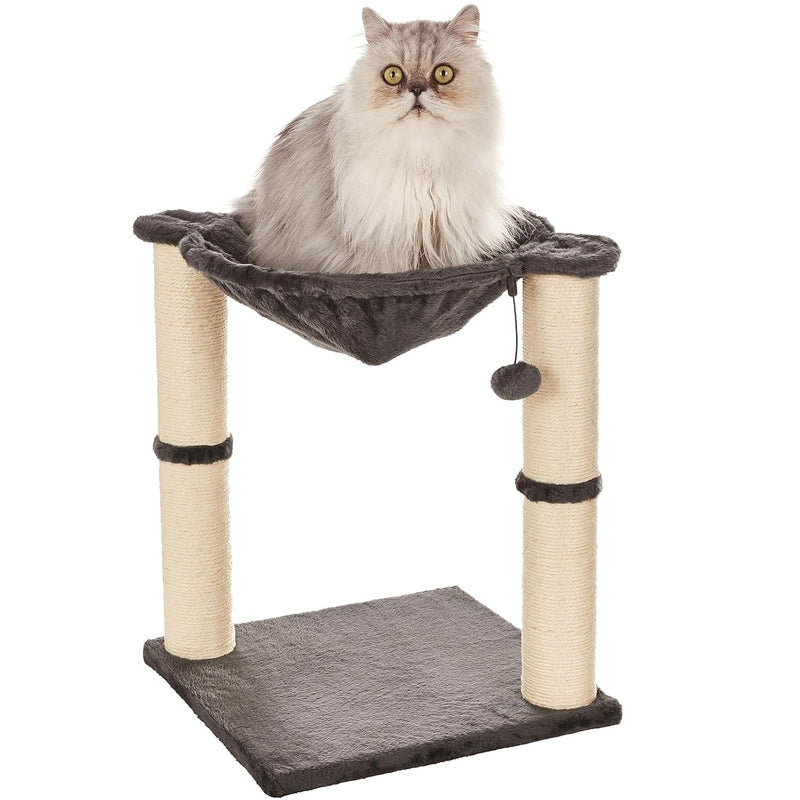 Amazon Basics Sturdy Cat Condo Tower with Hammock Bed and Scratching Posts, Interactive Hanging Ball Toy for Indoor Cats, 15.8