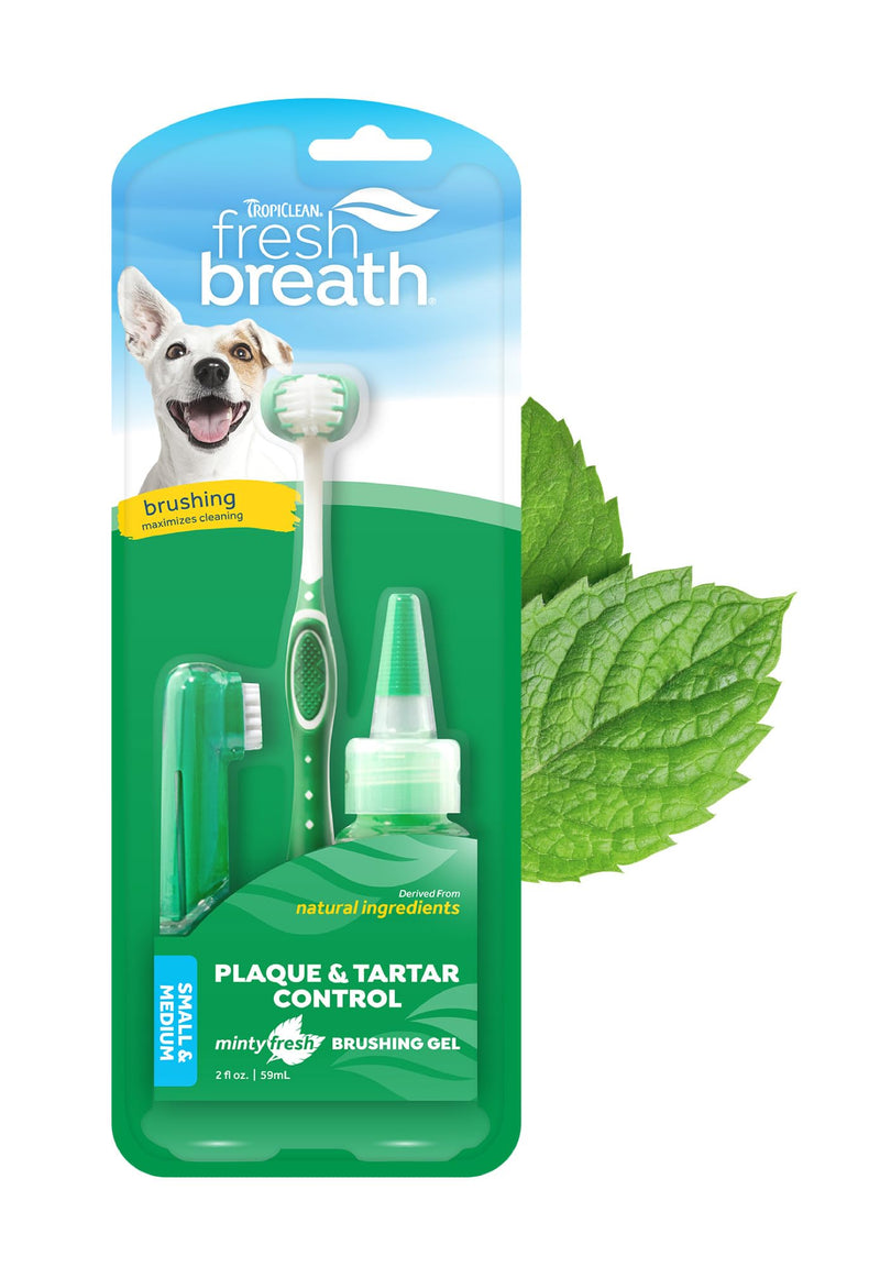 TropiClean Fresh Breath Toothbrush and Toothpaste Kit for Dogs, Teeth Cleaning Kit for Plaque & Tartar Removal, Breath Freshener, Dog Dental Care