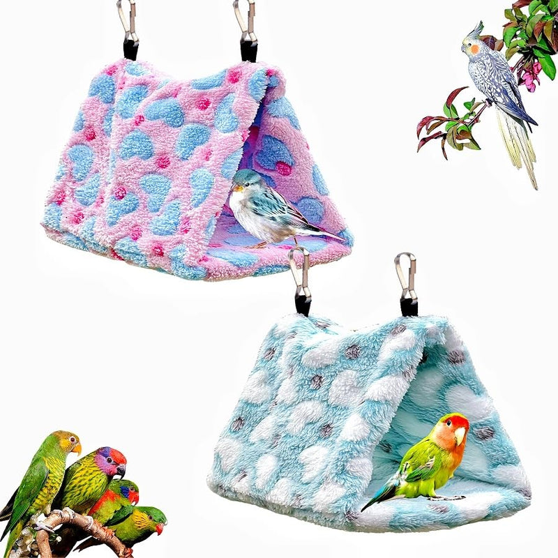 Magnoloran 2 Pack Warm Bird Nest Plush Snuggle Bird Hammock Hanging Bird Cave Parrot Sleeping Bed Shed Hut Hanging Tent for Budgies Finch Parakeet Cockatiel Cockatoo Lovebird-Loving Heart (Pink&Green)