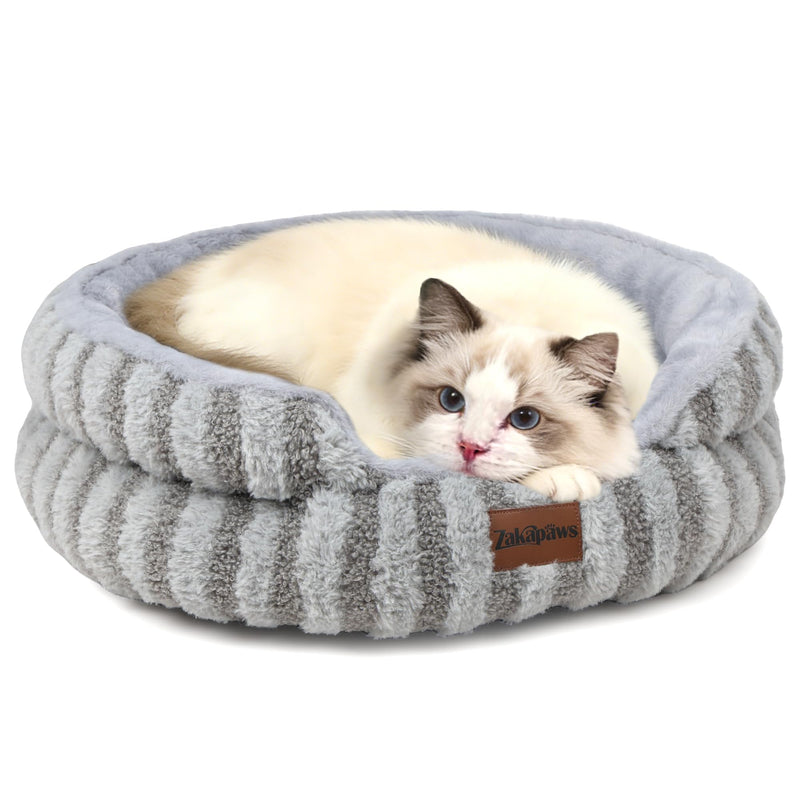ZAKAPAWS Cat Bed Kitten Bed - Washable Round Cat Beds for Indoor Cats, Soft Corduroy Fleece Pet Bed for Puppy and Kitten with Removable Double Sided Inner Cousion, 20