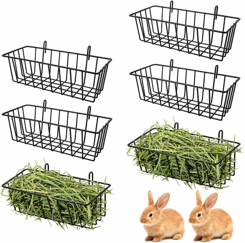 WOPPLXY 6 Pcs Rabbit Hay Feeder, Heavy Duty Metal Rabbit Hay Rack with Hooks, Bunny Hay Feeder Rack, Metal Rack Hay Hold