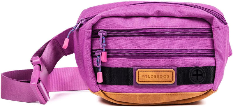 Wilderdog Utility Fanny Pack stores Treats, Balls, Keys in 3 Pockets with adjustable strap and Poop Bag dispenser