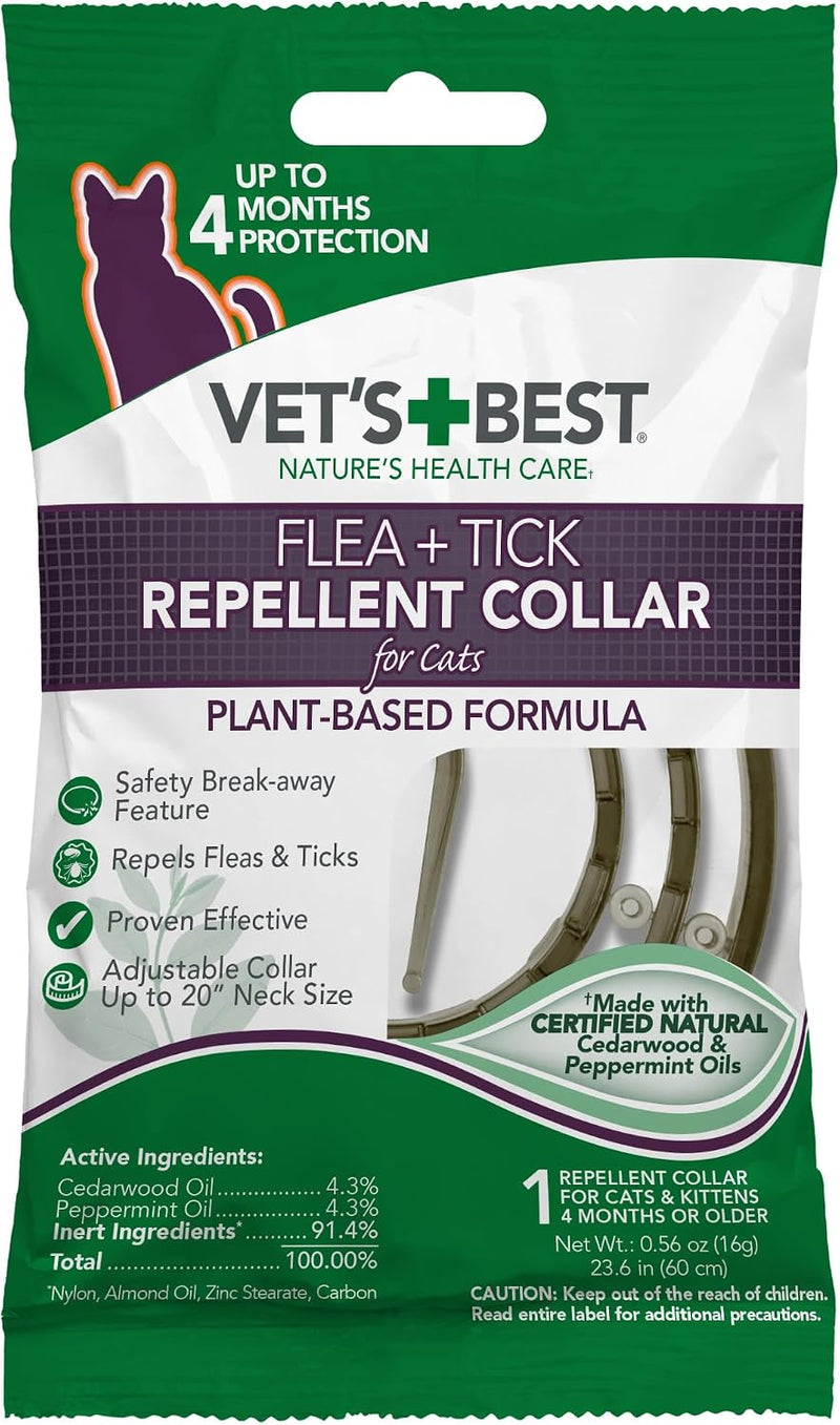 Vet's Best Flea & Tick Repellent Collar for Cats, Adjustable to 20 Inches
