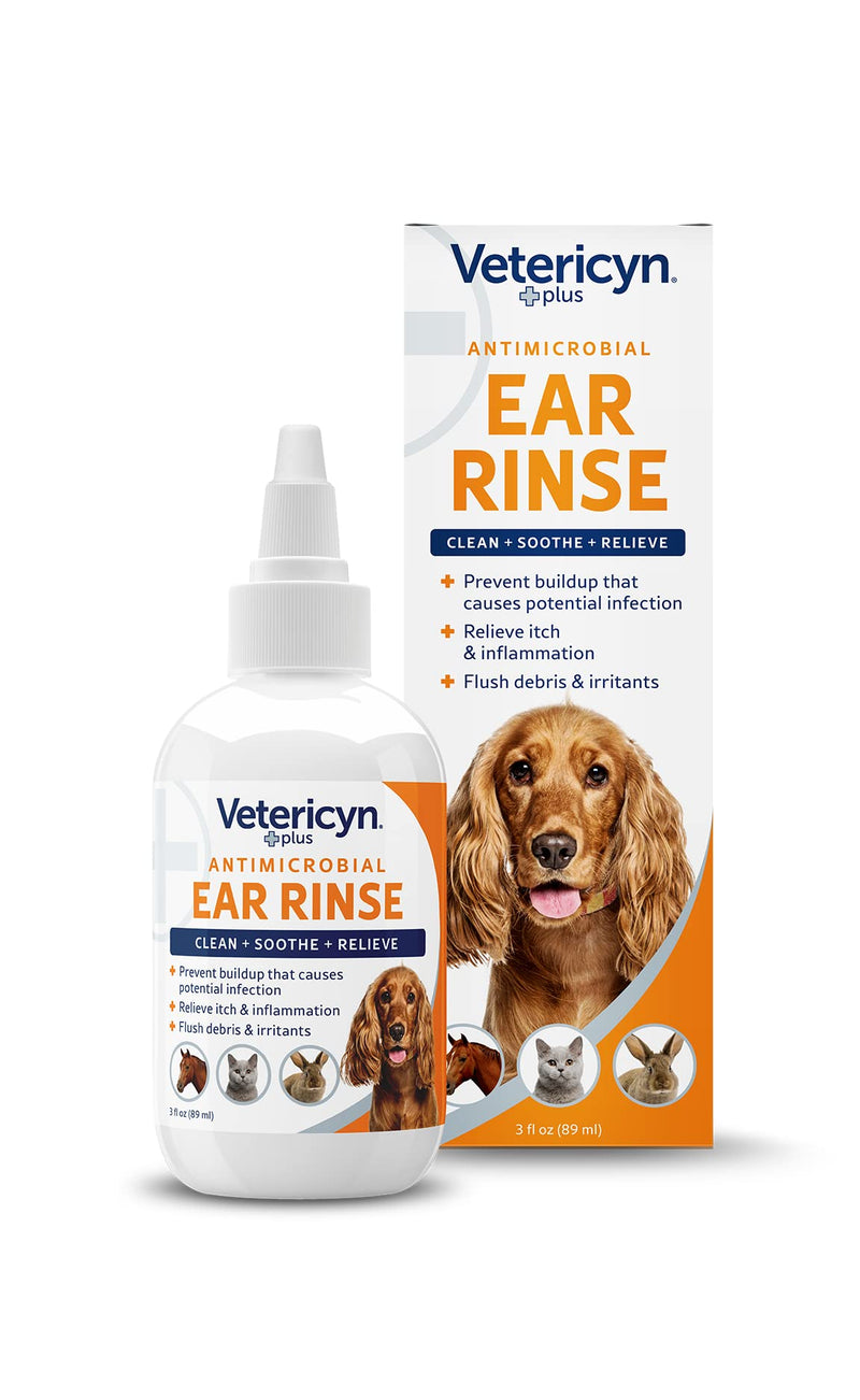 Vetericyn Plus Dog Ear Rinse | Dog Ear Cleaner to Soothe and Relieve Itchy Ears, Safe for Cat Ears, Rabbit Ears, and All Animal's Ear Problems. 3 Ounces