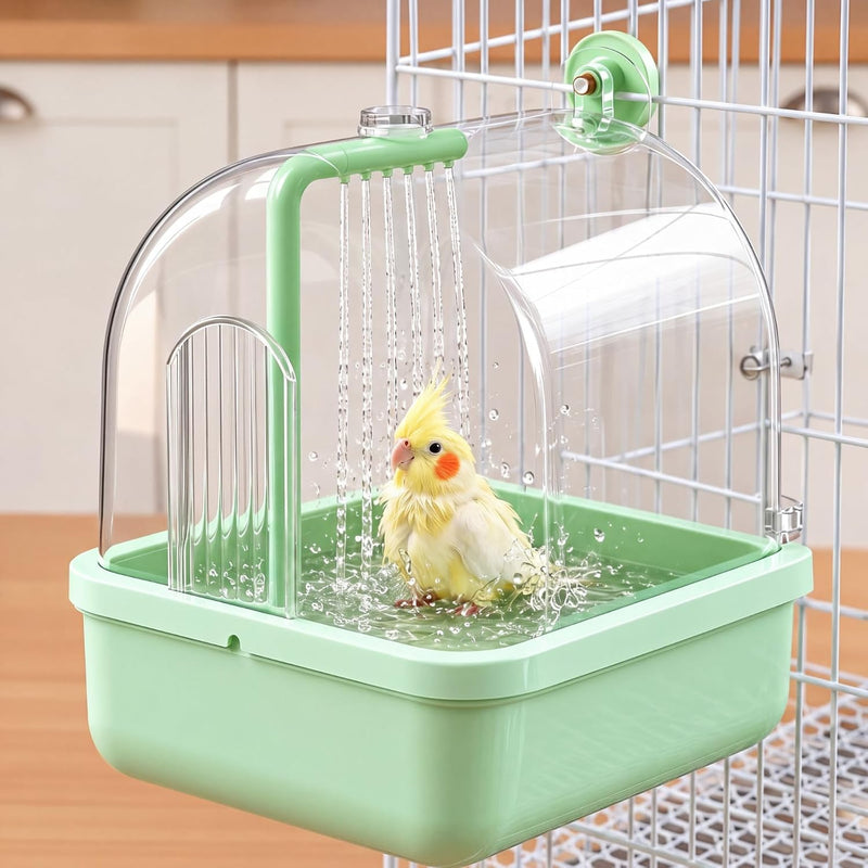 Maxdot Automatic Bird Bath for Cage Electric Bird Shower with Pump, Green