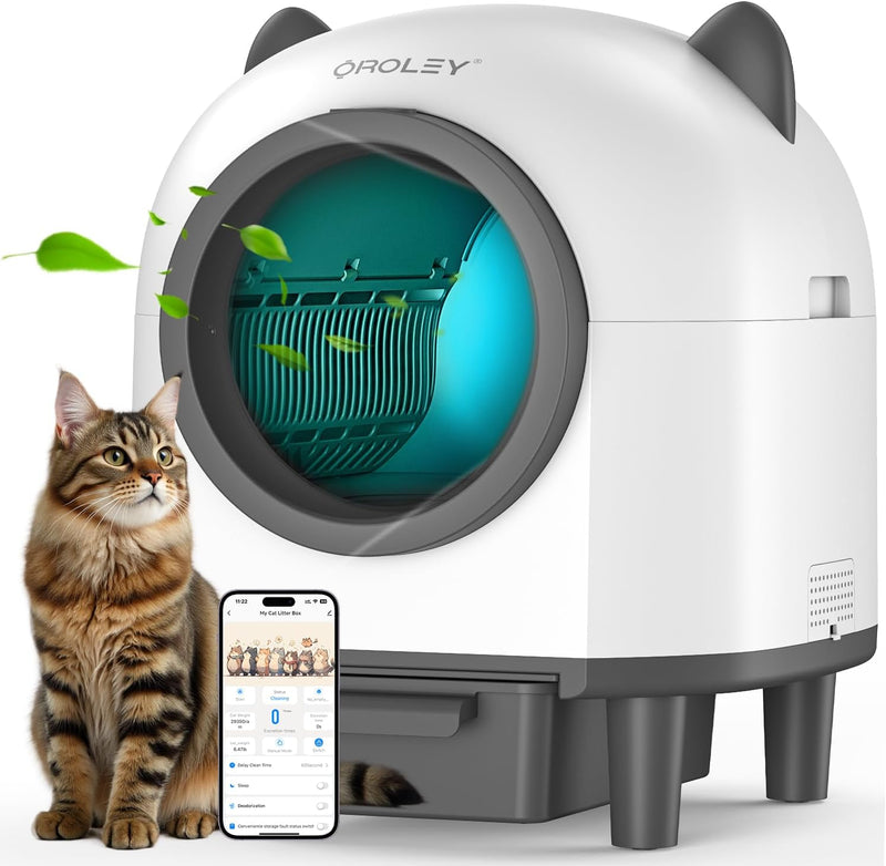 OROLEY Self Cleaning Litter Box, Automatic Litter Box,Odor Control Robot, Cat Ears Design,APP Real-Time Monitor, Cat Lit