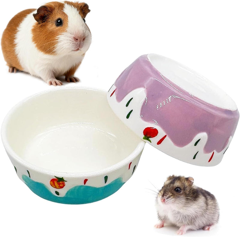 2 Pack Ceramic Guinea Pig Food Bowl Hamster Food Bowls for Gerbil Rat